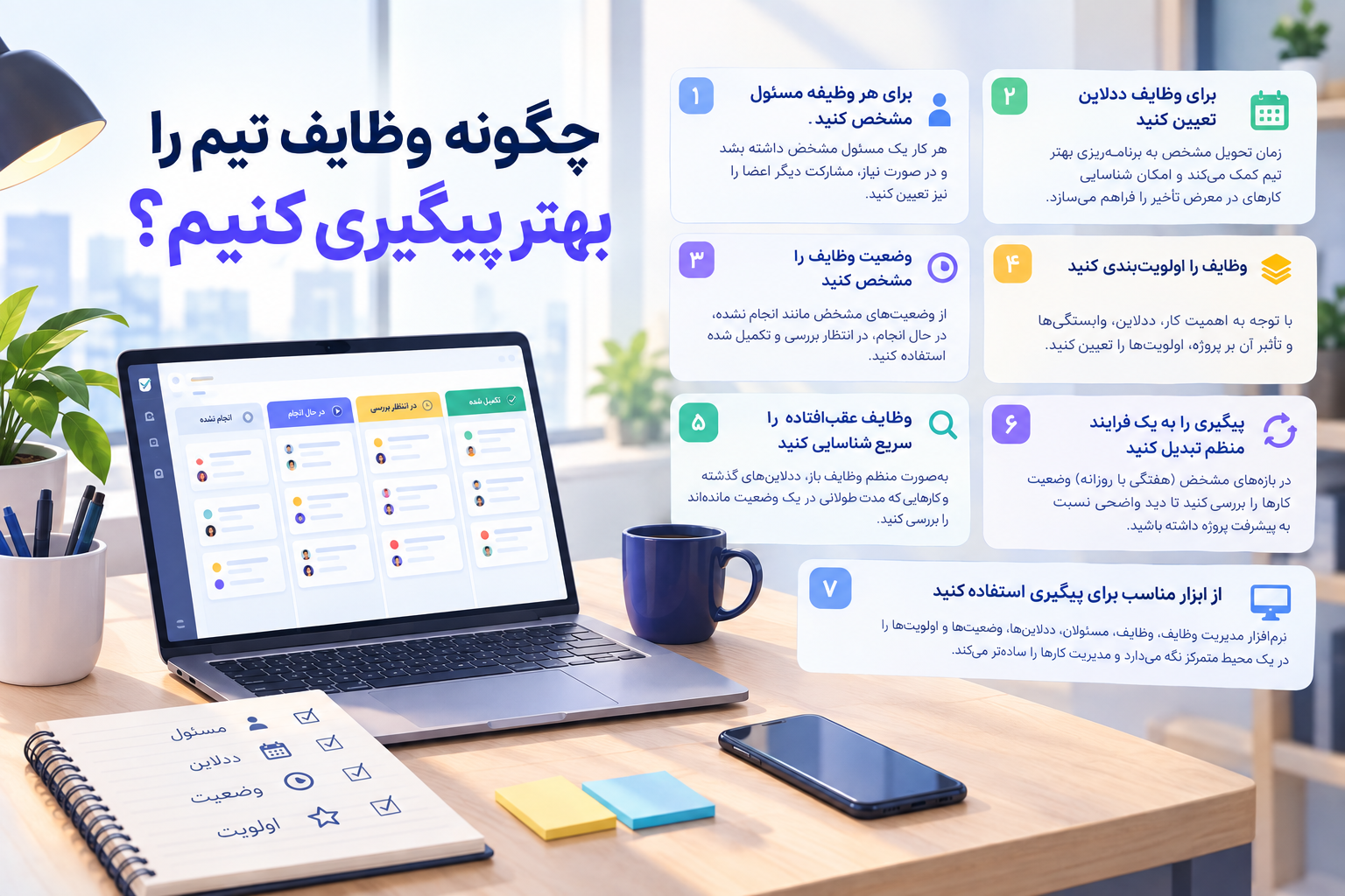چگونه وظایف تیم را بهتر پیگیری کنیم؛ نمایش ۷ روش کاربردی برای تعیین مسئول، ددلاین، وضعیت و اولویت وظایف تیم